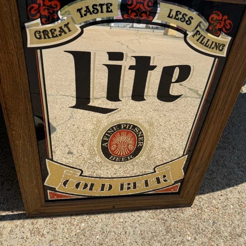 Vintage Lite Miller Wood Framed Bar Mirror 29.5x23.5